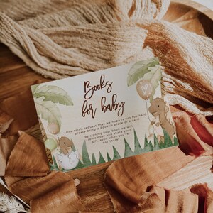 Dinosaur books for baby card decor, dino baby shower book for baby card printable, boy baby shower book card, greenery baby book cards -C478