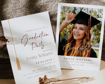 Modern graduation invitation with photo printable, double sided graduation party invite with photo decorк, graduation announcement card-C378