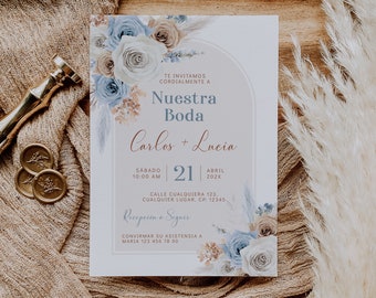 Invitaciones para boda digital espanol, bohemian spanish wedding invitations, nuestra boda spanish wedding invitaciones para imprimir -C225