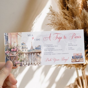 Paris boarding pass, paris suprise trip gift ticket, boarding pass template, a trip to Paris surprise flight printable, paris gift ticket
