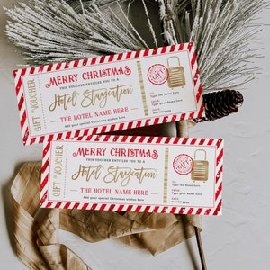 Editable hotel reservation voucher christmas ticket, hotel stay gift card reservation christmas, holiday surprise trip ticket christmas gift