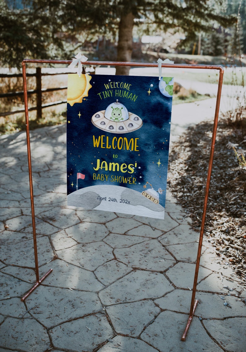Little Alien Baby Shower Welcome Sign Printable, Space Alien Baby ...