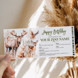 Safari animals surprise gift ticket decor, surprise Zoo ticket printable, gift voucher zoo, modern zoo animals birthday gift ticker card