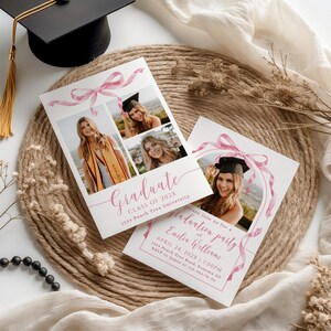 Pink Bow Graduation Announcement Invitation With Photo Printable ...