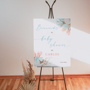 Ocean bienvenidos welcome sign template, bohemian ocean poster welcome sign in spanish, ocean & sea baby shower welcome poster decor - C233