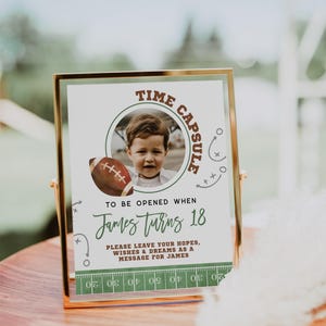 American football birthday time capsule sign & card editable, sport bday time capsule sign with photo, football birthday time capsule - C651