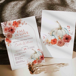 Bohemian fall in love baby shower invitation, arch floral baby shower invite card decor, autumn theme baby shower invitation printable -C323