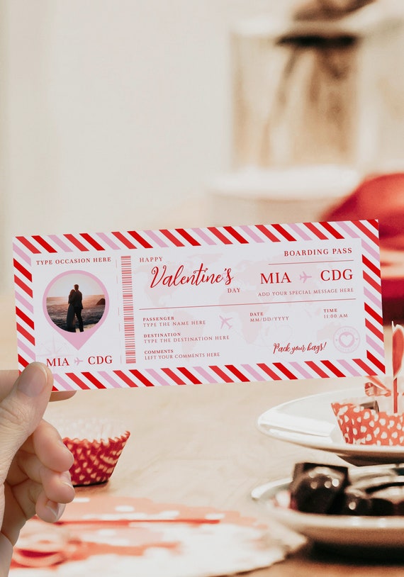 Editable valentine's day ticket surprise template, valentines boarding pass, valentines day airplane ticket, printable surprise trip reveal Il_570xn