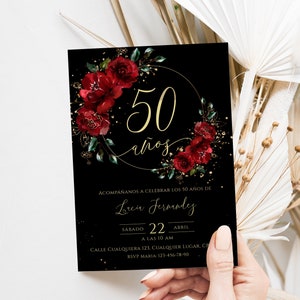 Spanish 50th birthday invitation printable, all ages adult birthday invitation, invitación de 50 años mujer, 50 Años Cumpleaños Adulto Mujer image 1