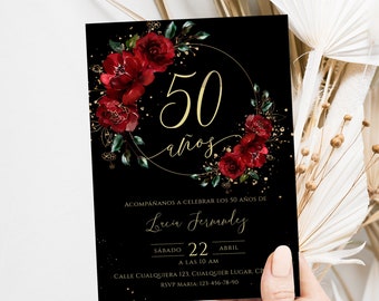 Spanish 50th birthday invitation printable, all ages adult birthday invitation, invitación de 50 años mujer, 50 Años Cumpleaños Adulto Mujer