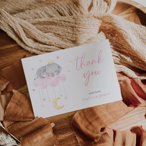 Girl elephant baby shower thank you card printable, sweet little peanut girl baby shower thanks card, insert thank you card template - C149