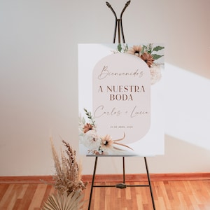 Bienvenidos a nuestra boda sign digital español, bohemian spanish wedding welcome sign printable, boho nuestra boda para imprimir - C1007