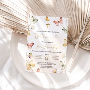 Butterfly christening invitation, invitaciones bautizo niña, invitacion bautizo en espanol, invitación bautizo, spanish baptism invitation
