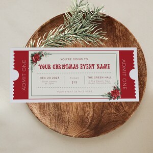 Christmas gift surprise concert ticket event template, editable holiday invitation ticket fake 2023 christmas event ticket gift voucher card