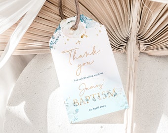 Thank you favor tags printable, floral baptism baby boy shower favor tag, baptism little boy favor tags, thank you christening gift tag-C210