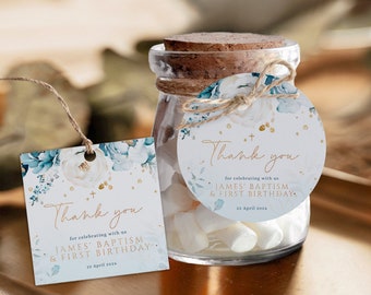 Baptism favour tags dedication, blue floral favor tag for baptism printable, boy baptism gift tag, boy christening tag, religious tag-C210