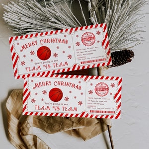 Basketball game christmas gift ticket, christmas surprise game gift ticket, christmas gift for basketball event ticket template and decor