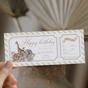 Happy birthday Zoo gift voucher template DIY, Zoo printable ticket, surprise trip to the Zoo, Zoo trip ticket voucher, Zoo Visit Safari trip