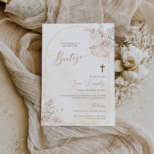 Bohemian christening invitations, bautizo invitations spanish, mi bautizo invitation, invitación bautizo, boho baptism invitation - C541
