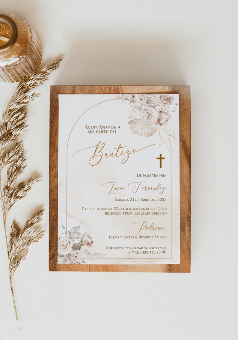 Bohemian Christening Invitations Bautizo Invitations Spanish Etsy