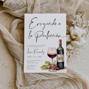 Spanish 40th birthday adult invitation printable, vino para mujeres invitación de 40 años en español, wine adult birthday invitations - C495