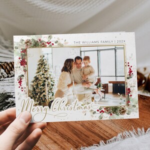 Christmas card with photo printable,  Xmas wish custom photo card, photo family christmas card template, modern christmas photo holiday card