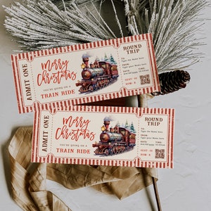 Christmas train ticket printable, red holiday travel ticket, polar express train event ticket, express train ticket Christmas decoration