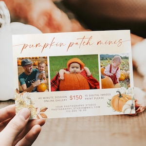 Pumpkin patch mini session template for photographers, fall family mini sessions, photography marketing board, fall social media photography