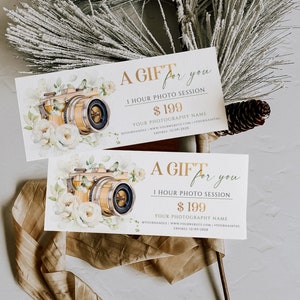 Photography gift certificate for you printable, modern white and gold gift certificate, photography gift voucher, photo session voucher card