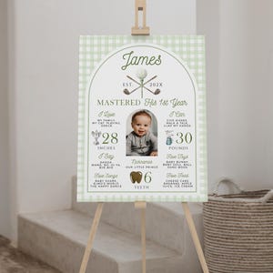 Golf birthday milestone poster printable, sports theme 1st birthday milestone poster with photo, masters 1st birthday milestone board - C718