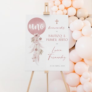 Mi bautizo & primer añito welcome sign, cartel bienvenida bautizo niña para imprimir, spanish balloon baptism welcome sing printable - C321
