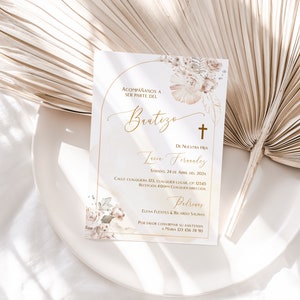 Bohemian christening invitations, bautizo invitations spanish, mi bautizo invitation, invitación bautizo, boho baptism invitation in spanish