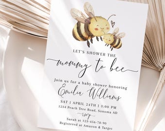 Bumble Bees Theme Baby Shower Invitation Template Mommy To Bee Baby Shower - C780