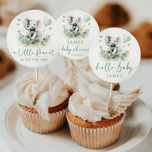 A little peanut baby shower cupcake toppers template, cute little peanut greenery baby shower decor, gender neutral baby cupcake topper-C503