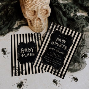 Halloween autumn baby shower invite, boy october  gothic spooky baby shower invitation, halloween baby shower boy invite printable - C222