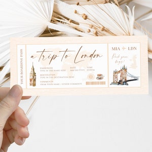 London surprise boarding pass, London gift boarding pass, vacation ticket printable airline, flight surprise trip ticket travel to London image 4