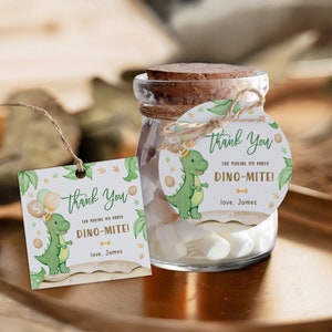 Dino-mite thank you favor tag, guest party favor dinosaur gift card, boy thank you for making my birthday favor tag card printable - C269