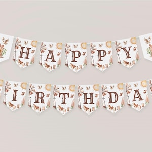 Wild west happy birthday banner printable, western cowboy happy birthday banner, wild west first rodeo happy birthday party banner - C785
