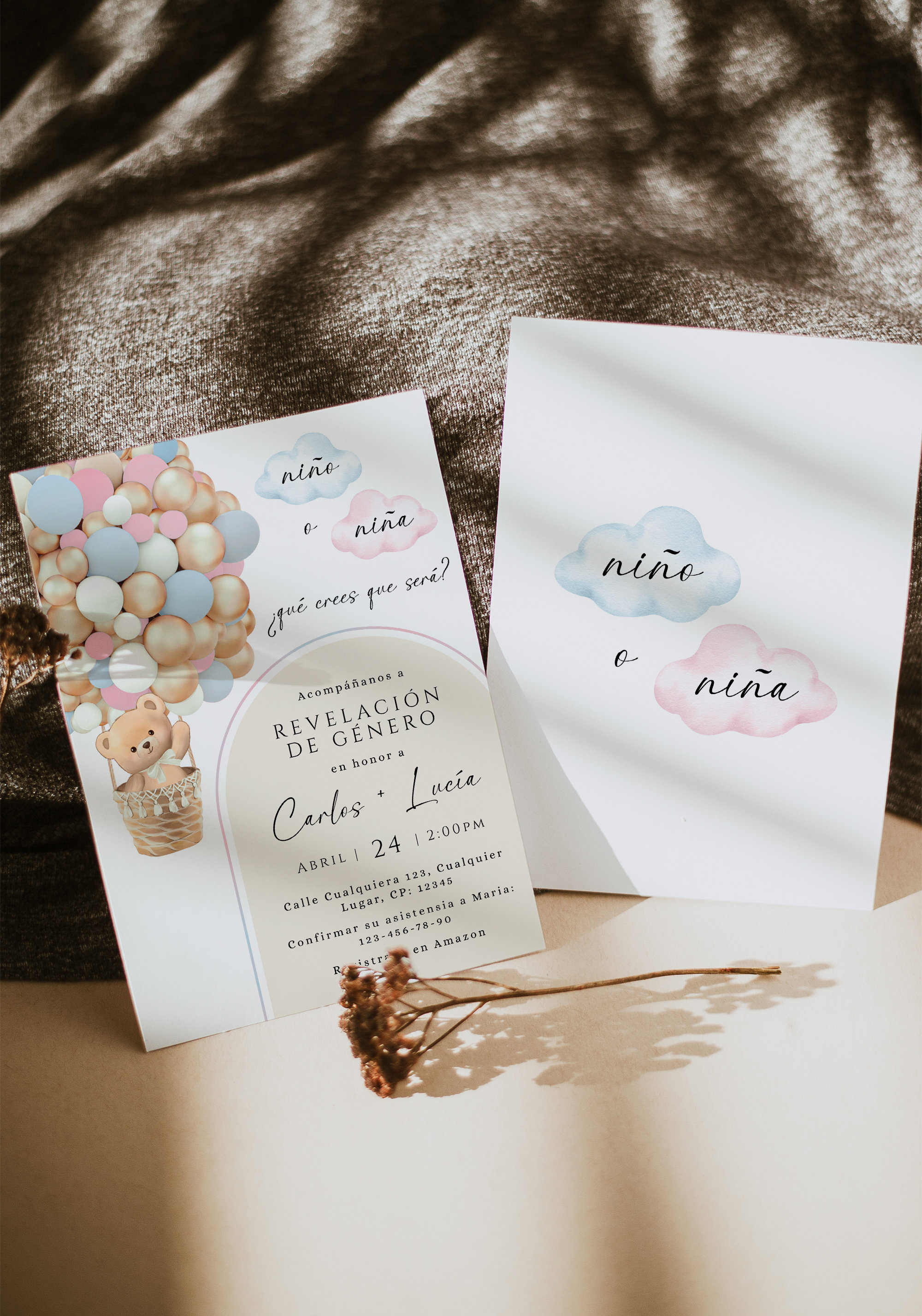 Invitación De Revelación De Género En Español Con Osito Printable, Boho Niño  Niña Baby Shower Gender Reveal Invitación Español Decor - C429 - Etsy, image size:2000x2855