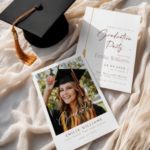 Modern graduation invitation with photo printable, double sided graduation party invite with photo, graduation announcement card-C378