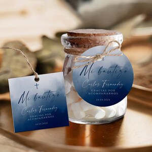 Gracias gift tags bautizo para el niño en español, baptism spanish tag printable, etiquetas para bautizo, mi bautizo blue spanish tag - C224