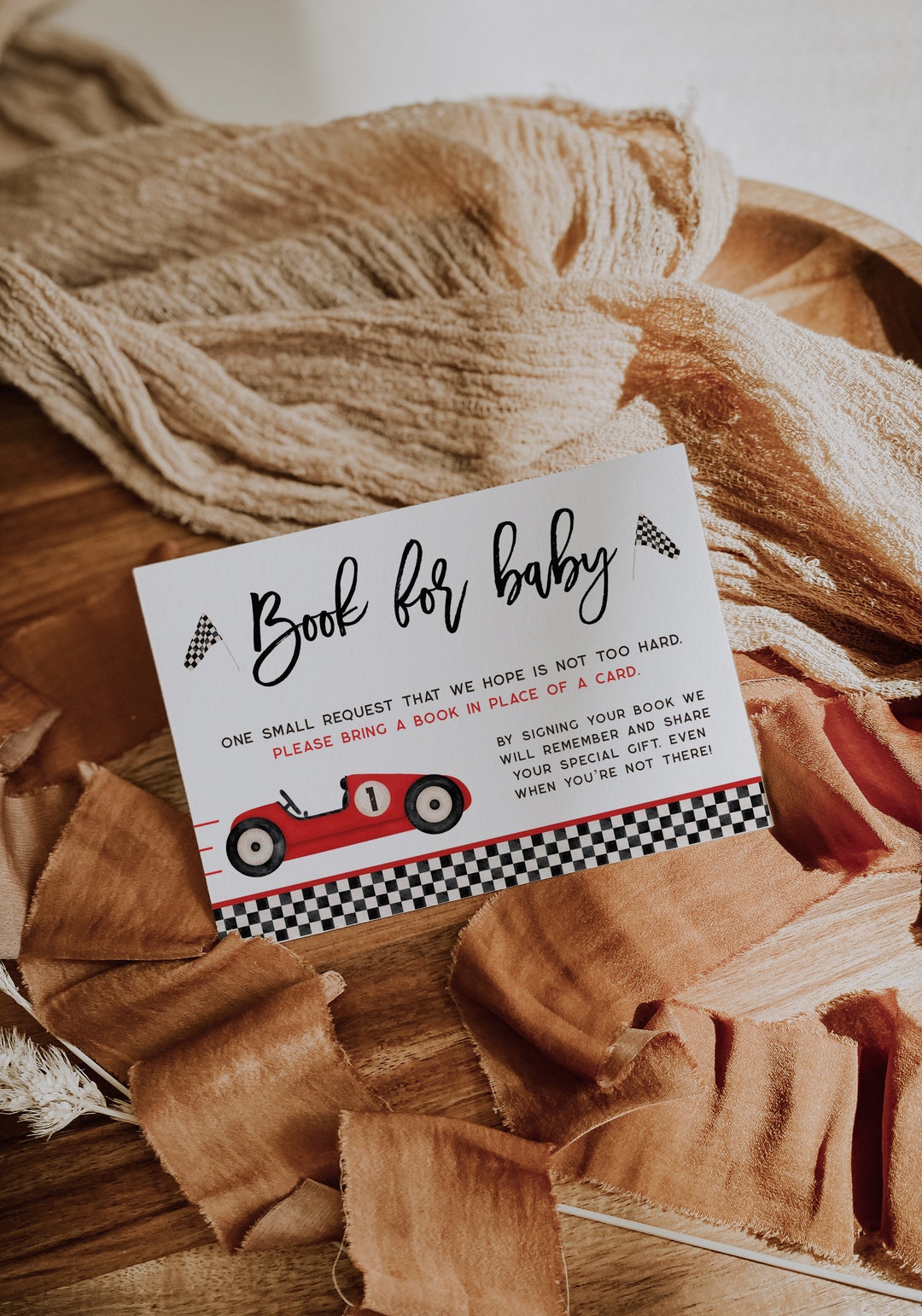 Red Racing Car Baby Shower Printable Books for Baby Card Race Etsy