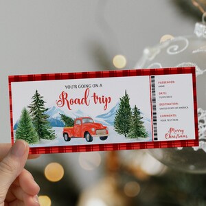Printable road trip ticket gift, christmas vacation ticket gift, voucher ticket christmas, gift certificate christmas road trip red truck