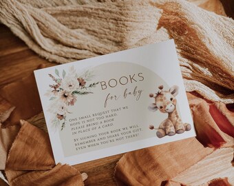 Giraffe baby shower book for baby card printable, wild one boho baby shower book for baby, jungle animals giraffe floral baby book card-C563