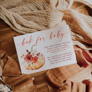 Book request card baby shower autumn themed, fall in love baby shower book for baby printable, pumpkin books for baby shower party card-C330