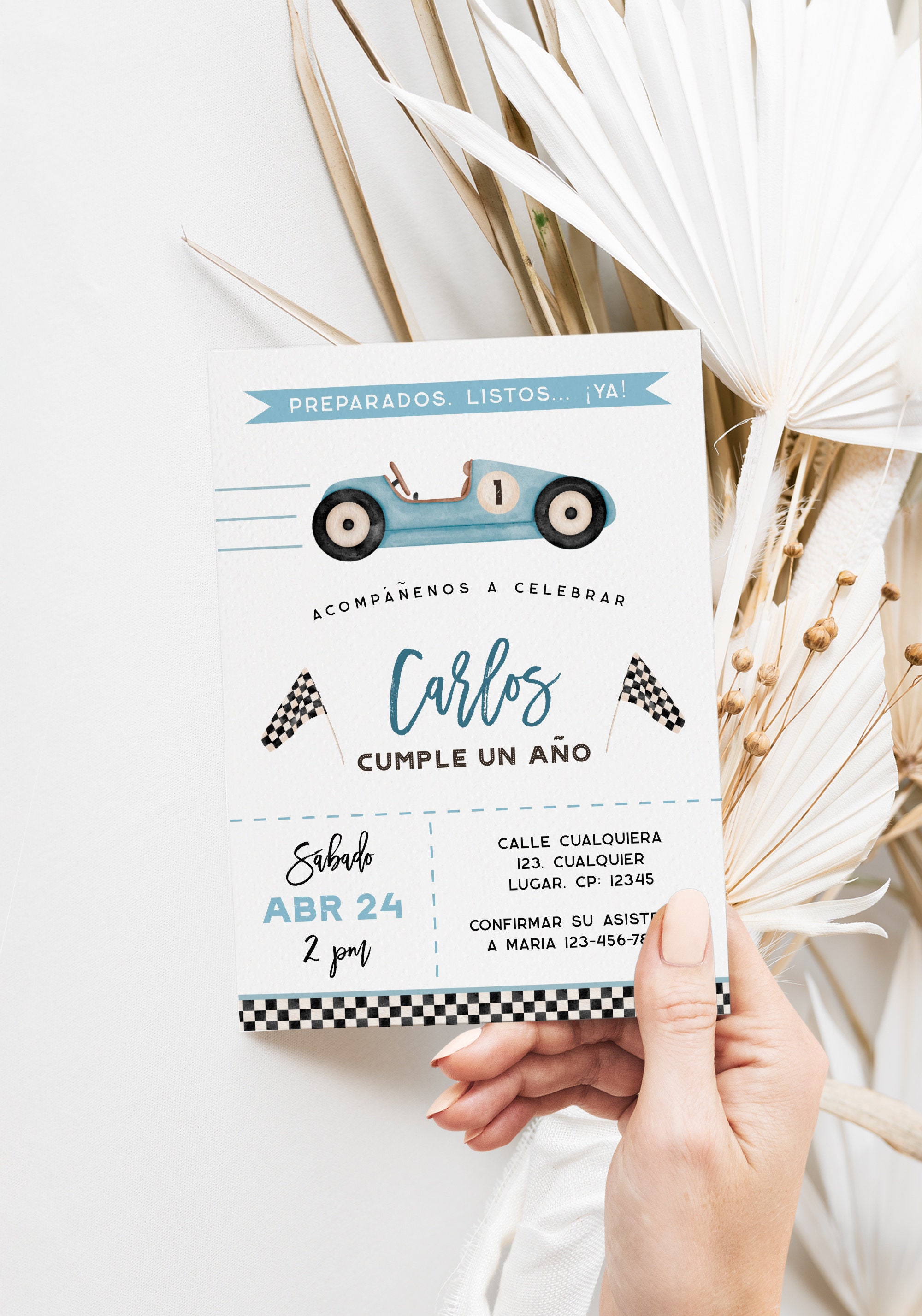 Birthday Invitation Vintage Race Car Party in Spanish, Auto Niño ...
