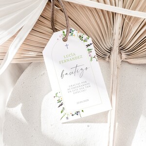 Baptism tag wildflower in spanish, gracias tags bautizo en espanol gift tag, mi bautizo thank you tags spanish, etiquetas para bautizo -C162