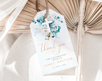 Thank you favor tags printable, floral baby boy shower favor tag printable, little baby boy tag template, boy baby shower gift tags - C209