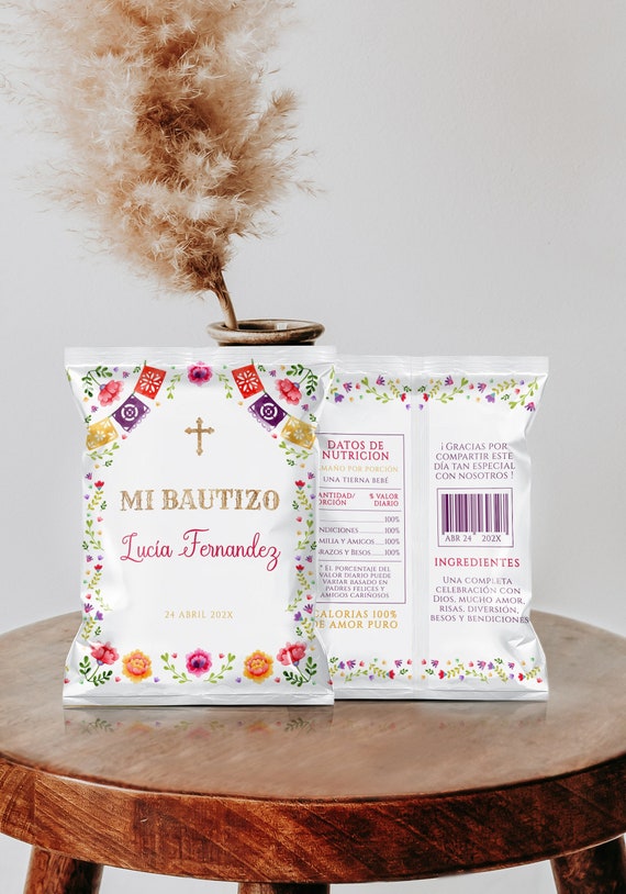 Editable mi bautizo chip bag mexican theme, spanish baptism chip bag wrappers, spanish christening chip bag label, bautizo snack bag - C116 Il_570xn