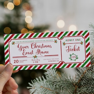 Christmas event ticket template, christmas gift surprise concert, christmas concert ticket, movie ticket template, holiday invitation ticket